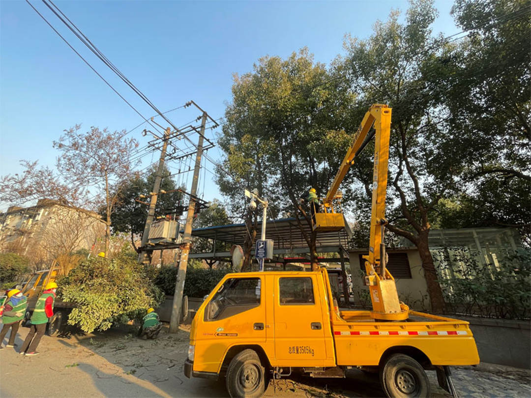 園林綠化養護工人正在修剪清理樹枝